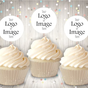 Custom Image or Logo or Text Cupcake Topper, Personalized Topper, Set of 12 Toppers