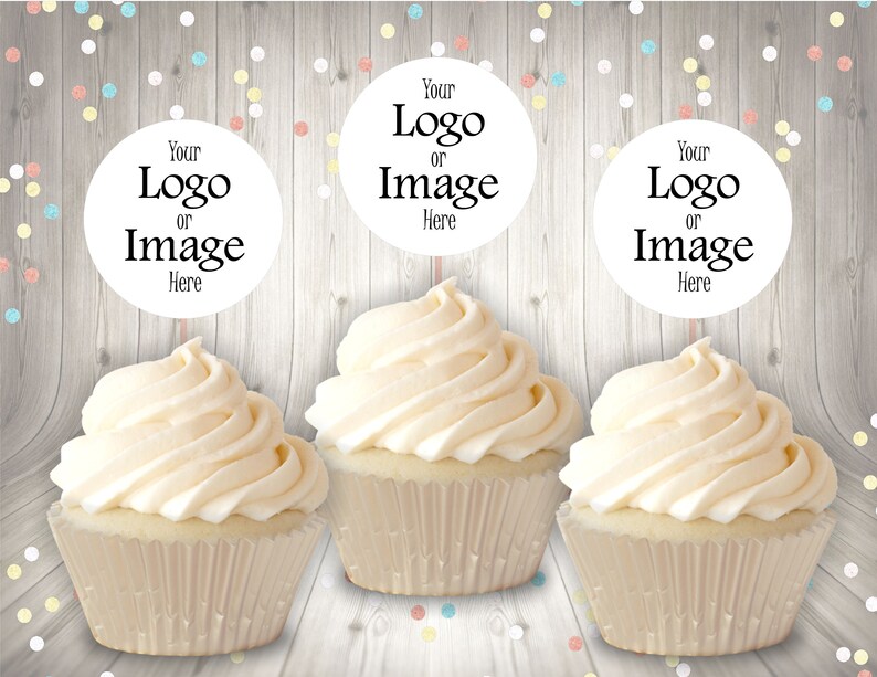 Custom Image or Logo or Text Cupcake Topper, Personalized Topper, Set of 12 Toppers image 1