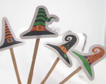 Halloween Cupcake Picks Witches Hats Food Picks Skewers Set of 12