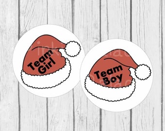 Santa Hat Gender Reveal Stickers Christmas Team Boy Team Girl