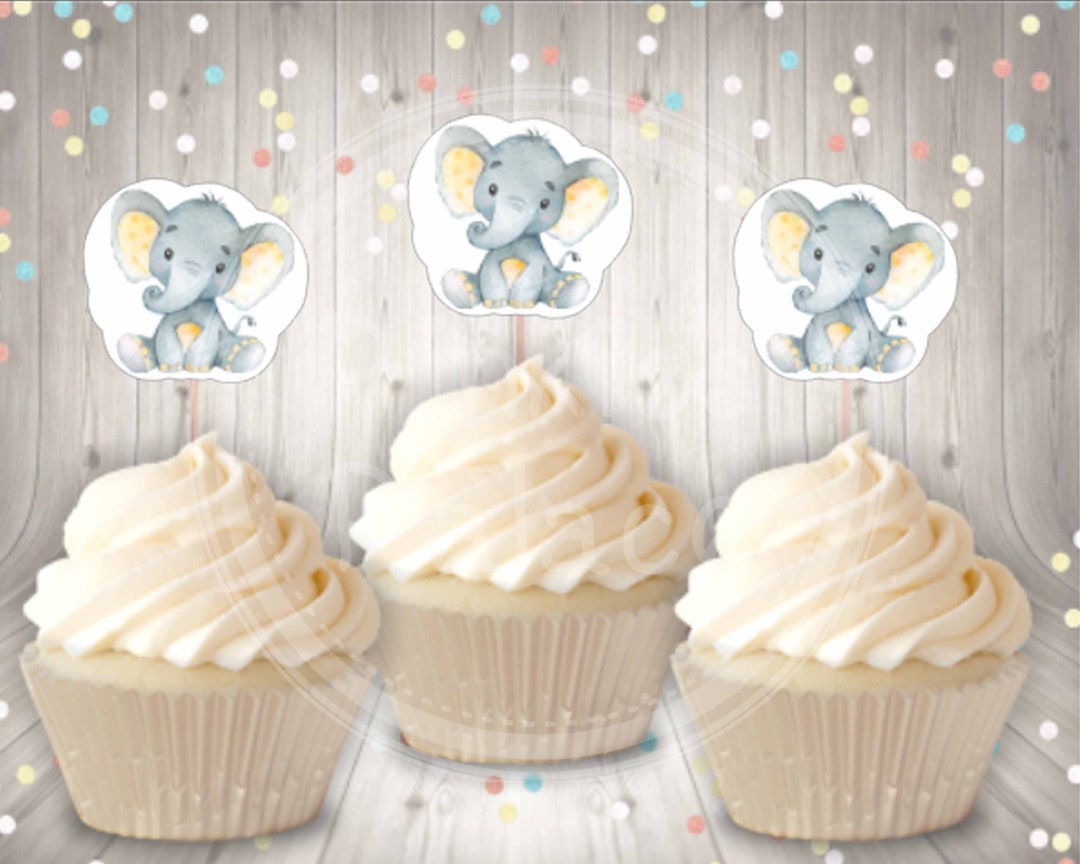 Elephant Cupcake Toppers in Yellow Baby Girl Elephant Cupcake Toppers