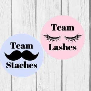 Baby Shower Peel /& Stick Lashes or Staches Gender Reveal Party Stickers Team Boy Team Girl