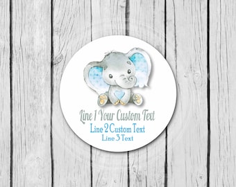 Custom Baby Boy Elephant Stickers, Personalized Stickers, Party Labels, Mason Jar Labels, Treat Bag Stickers, Baby Boy's Shower