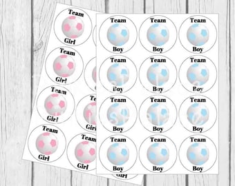 Gender Reveal Soccer Balls Team Boy Team Girl Envelope Seals Favor Stickers Set of 24