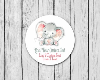 Custom Baby Girl Elephant Stickers, Personalized Stickers, Party Labels, Mason Jar Labels, Treat Bag Stickers, Baby Girl's Shower