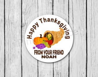 Personalized Thanksgiving Cornucopia Sticker Custom Class Favor Label Thanksgiving Favor Sticker Custom Canning Label Food Package Label