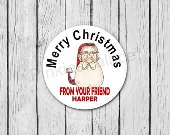 Personalized Christmas Santa Sticker Custom Class Favor Label Christmas Favor Sticker Custom Canning Label Food Package Label