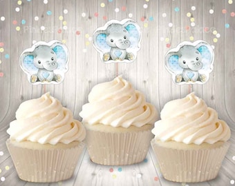 Elephant Cupcake Toppers Baby Boy Elephant Cupcake Toppers Food Picks Set of 12