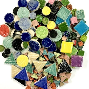 Mosaic Circle, Square and Triangle Tiles - 1 lb High Fired Ceramic Tiles - Mixed Bag