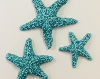 3 Starfish Tiles - Turquoise