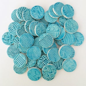 Ceramic Turquoise Mosaic Tiles - 50 - 1 inch Circles