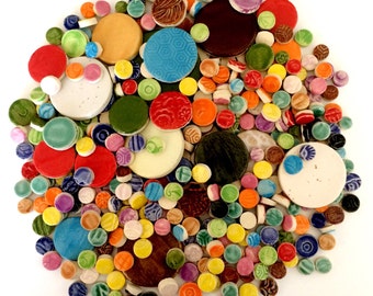 Ceramic Mosaic Circle Tiles - 1 lb High Fired - Mixed Bag