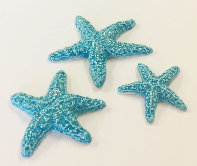 3 Starfish Tiles Turquoise image 2