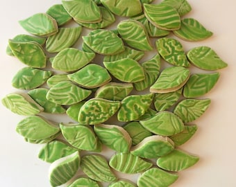 Lime Ceramic Leaves - 50 Mosaic Leaf Tiles - High Fired