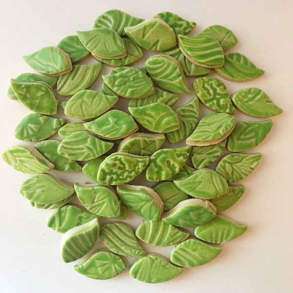 Lime Ceramic Leaves - 50 Mosaic Leaf Tiles - High Fired