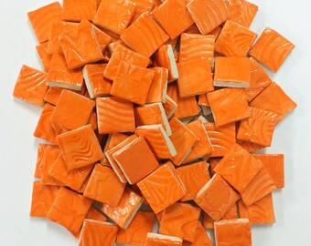 Orange Ceramic SQUARE MOSAIC Tiles - High Fired with Texture