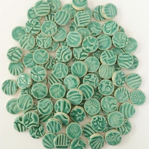 100 Handmade HIGH FIRED AQUA Circle Tiles