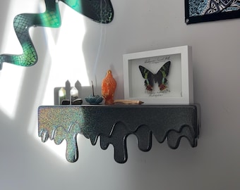 Galaxy Drip Shelf | Iridescent Black Floating Shelf | Cosmic Decor