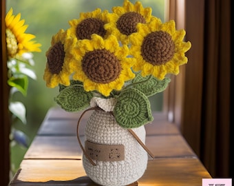 Crochet Sunflower Bouquet in Yarn Vase: Handmade Floral Decoration
