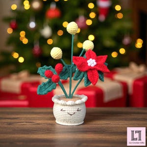 Crochet Poinsettia Flower Pot: Handmade Christmas Decoration