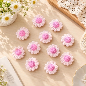 Crochet Daisy Flowers, Set of 10 Flower Appliques, DIY Craft Embellishments, Bag & Clothing Decorations