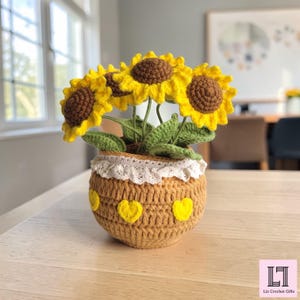 Crochet Kit and Pattern: Sunflower in Pot, DIY Amigurumi Flower, Project for Beginners