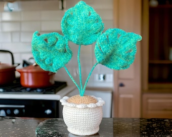 Crochet Monstera Plant Decor, Home Accent, Small Office Desk Decoration