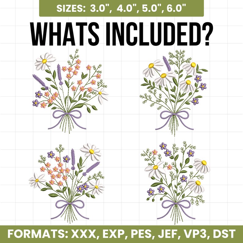 Wild Flower Bouquet Machine Embroidery Design Set, 4 Easter Floral ...
