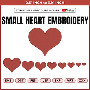 Heart embroidery design - Mini heart machine embroidery file -Valentines day - Fill stitch embroidery pattern - Small heart instant download