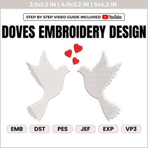 Doves Embroidery Design: Love Birds Machine Embroidery Pattern (Digital File)