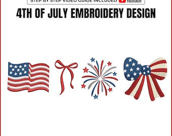 Disegno per ricamo con fiocco del 4 luglio: American Coquette (download immediato)