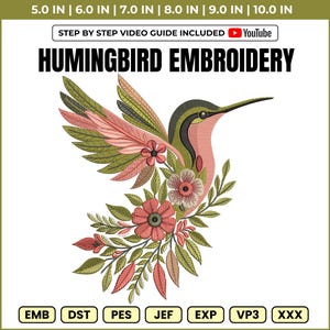 Floral Hummingbird Embroidery Design: Machine Embroidery Pattern (Instant Download)
