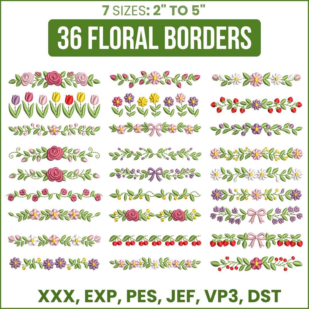 Floral Border Machine Embroidery Design Bundle, 36 Decorative ...