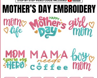 Mother's Day Embroidery Design: Mom Life, Mama Needs Coffee (Digital Download)