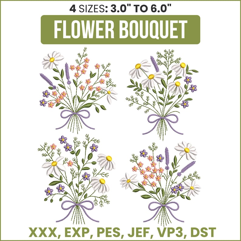 Wild Flower Bouquet Machine Embroidery Design Set, 4 Easter Floral ...