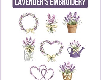 Diseños de bordado de lavanda – Juego de coronas florales (de 3 a 7 pulgadas, descarga instantánea)