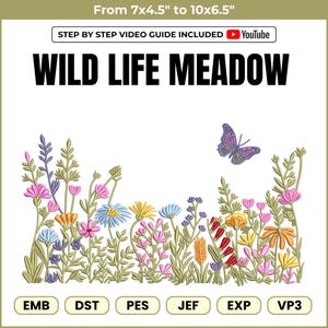 Wildflower Meadow Machine Embroidery Design: Floral Boho Pattern (Instant Download)