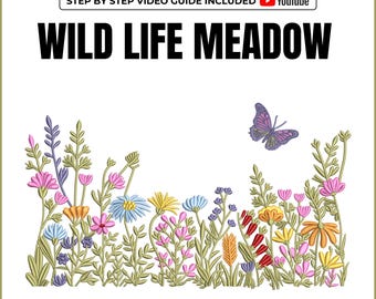 Disegno per ricamo a macchina &quot;Wildflower Meadow&quot;: motivo floreale boho (download immediato)