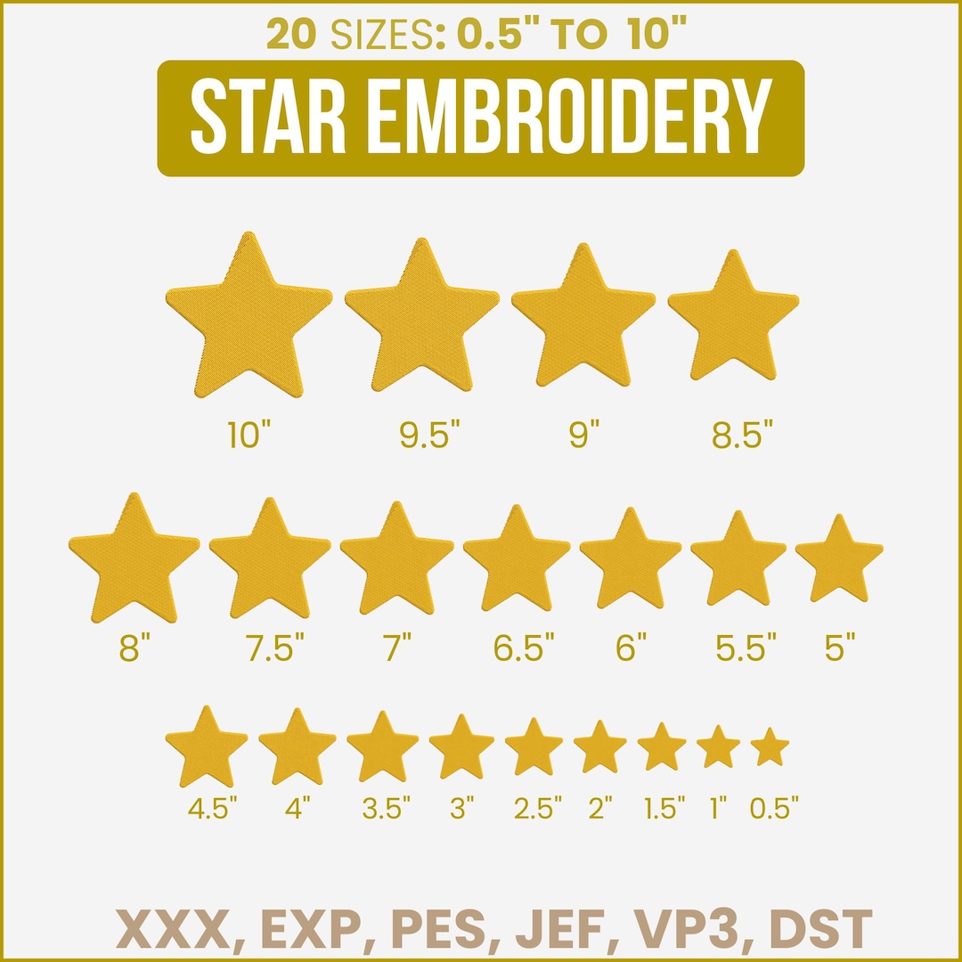 Mini Star Machine Star Embroidery Design, 20 Sizes, Mini Star Machine Embroidery Design ...