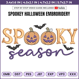 Spooky Season Halloween Embroidery Design, Digital File, Halloween Embroidery – Spooky Ghost Stitch Pattern for Sweatshirts & Bags 4 sizes