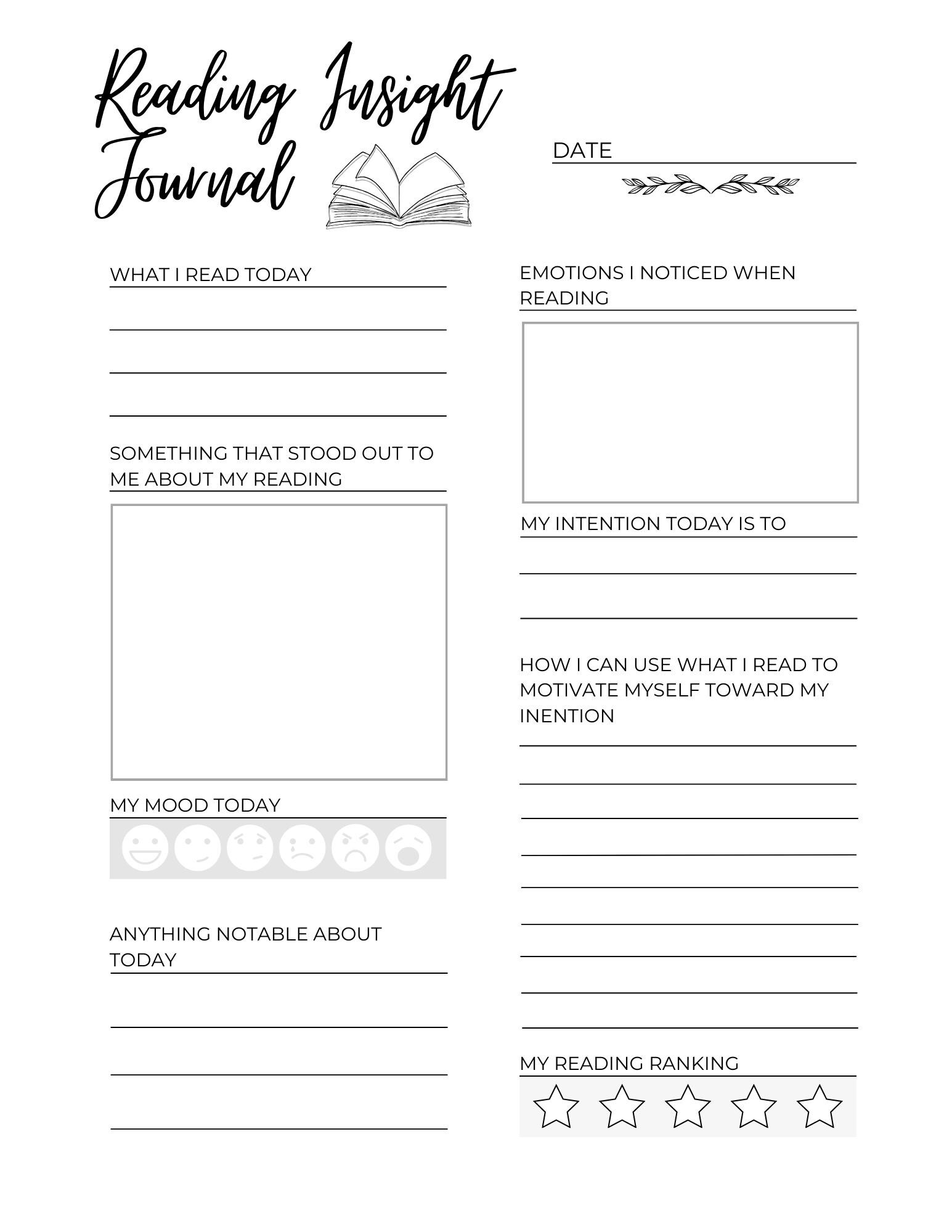 Printable Reading Insight Journal for Bookstagram - Etsy