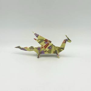 Green Origami Dragon – Symbol of Good Fortune, Strength, Power, and Prosperity, Standing with Wings Back, Premium Washi Paper, Decoration
