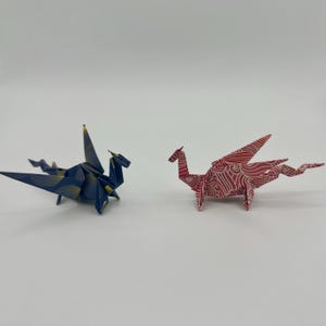 Pair of Origami Dragons – Symbol Good Fortune, Power and Prosperity, Standing with Wings Back