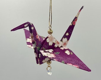 Purple Origami Crane Ornament – Symbol of Peace and Good Fortune, Wedding and Home Decorations