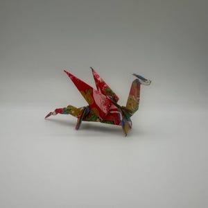 Origami Dragon – Symbol of Good Fortune, Strength, Power, and Prosperity, Standing with Wings Back, Premium Washi Paper, Red and Gold Decor