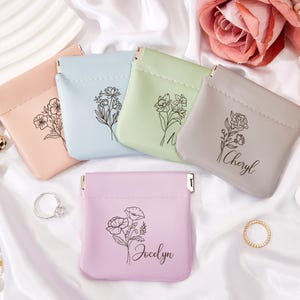 Porte-monnaie personnalisé en cuir, pochette pour chapelet, porte-monnaie, pochette à fermeture automatique, pochette à maquillage, nom, pochette à bijoux de voyage, cadeaux pour elle