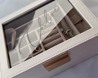 Luxury Engraved Personalised PU Leather Jewellery Box with Tray.