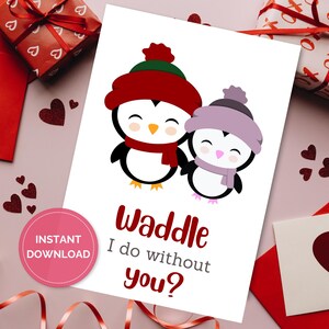 Carte mignonne de Saint-Valentin de pingouin | Carte numérique de Saint-Valentin pour lui, son mari, son petit ami, sa petite amie | Joyeuse Saint-Valentin | Carte Pingouin