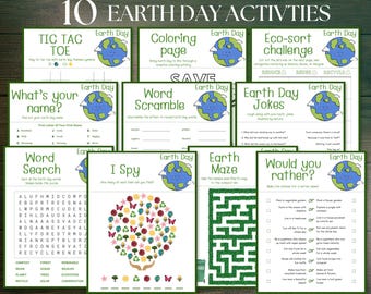 Earth Day druckbares Aktivitätsspiel-Bundle, Kinderaktivitäts-Arbeitsblattpaket, Rettet die Erde Klassenzimmer oder Hausschulaktivität, Familienspaß