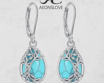 AEONSLOVE 925 Sterling Silver Tree of Life Turquoise